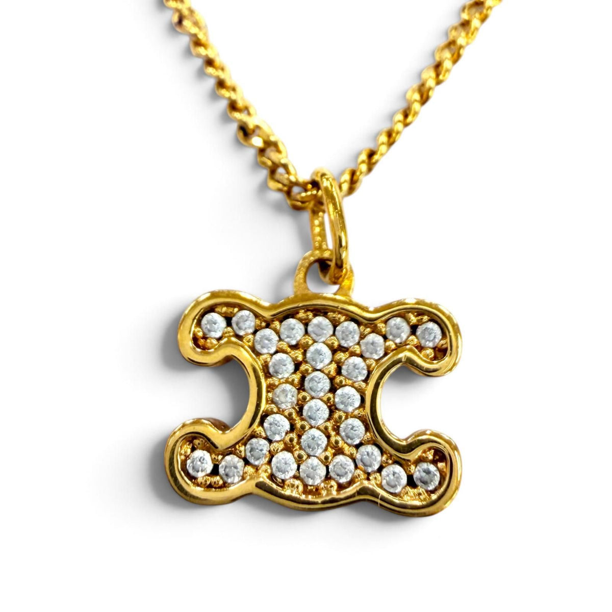 Celine Triomphe Rhinestone Necklace Gold Finish Brass & Crystal