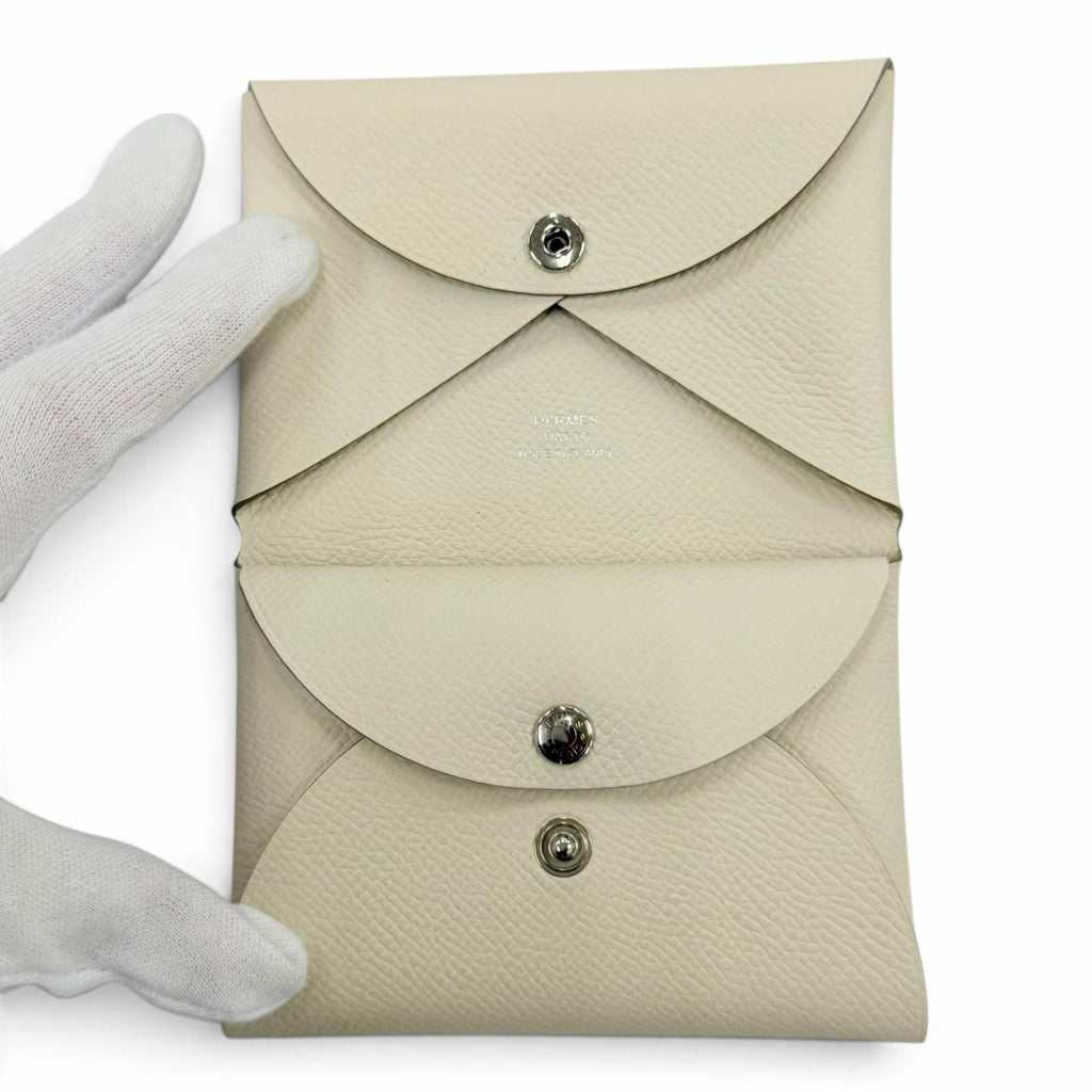 Hermes Calvi Duo Veau Epsom Craie Silver Bifold Wallet — view 5