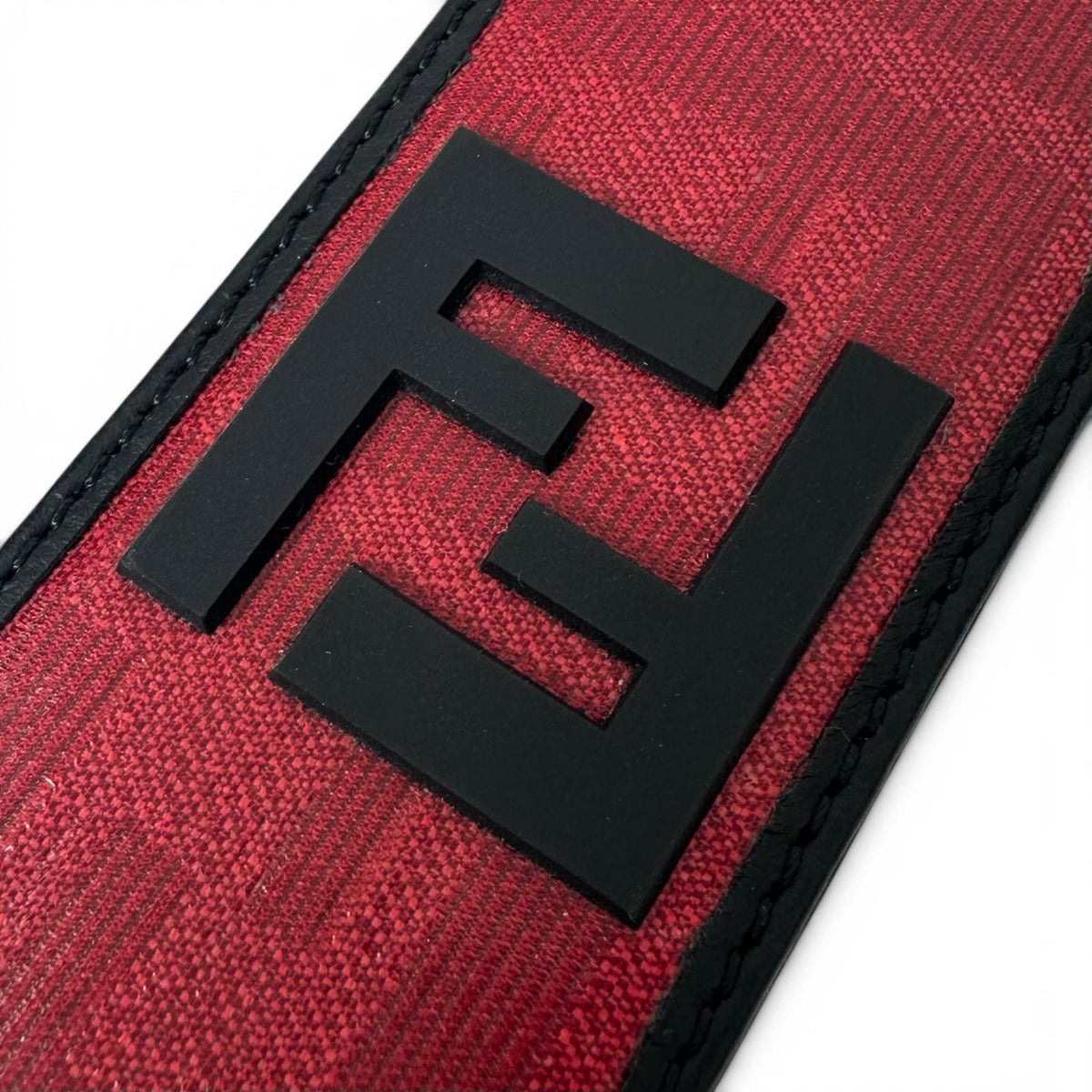 Fendi Zucca Pattern Rubber Leather Key Holder Charm Strap Red Black — view 3