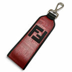 Fendi Zucca Pattern Rubber Leather Key Holder Charm Strap Red Black