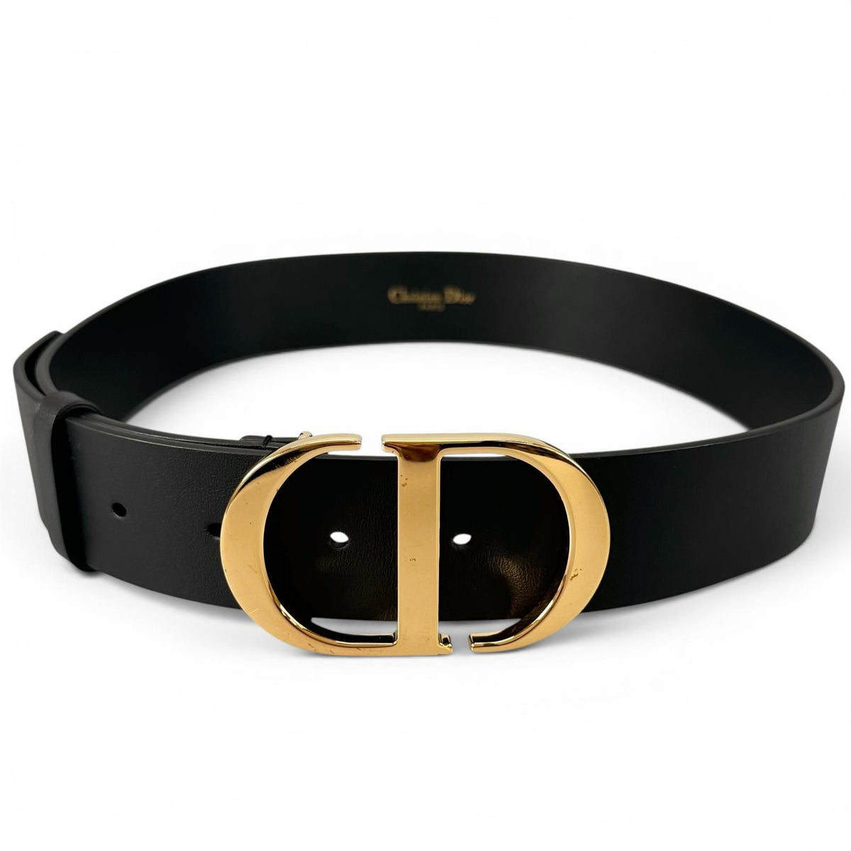 Dior 30 Montaigne CD Logo Buckle Leather Belt Black Gold 70 — view 2