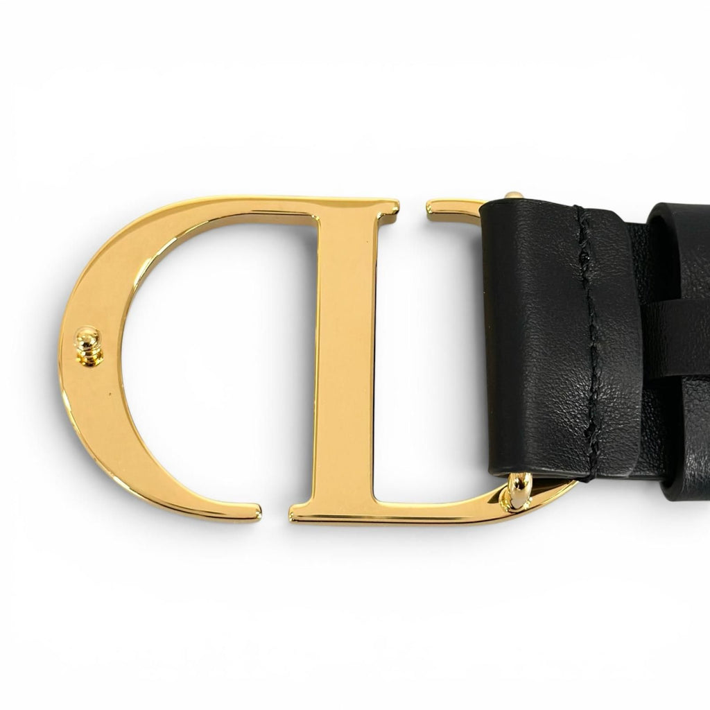 Dior 30 Montaigne CD Logo Buckle Leather Belt Black Gold 70 — view 6