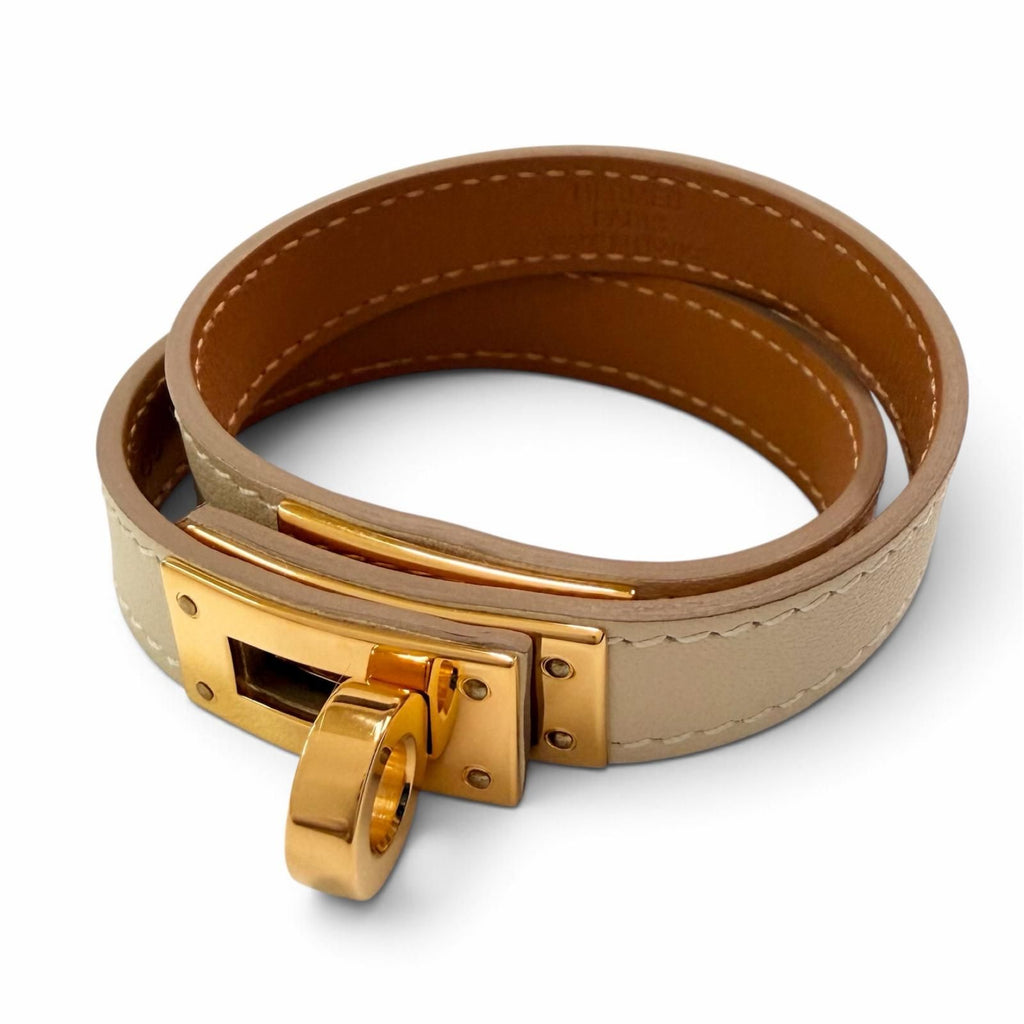 Hermes Kelly Double Tour Veau Swift Craie Gold Bracelet T3 — view 5