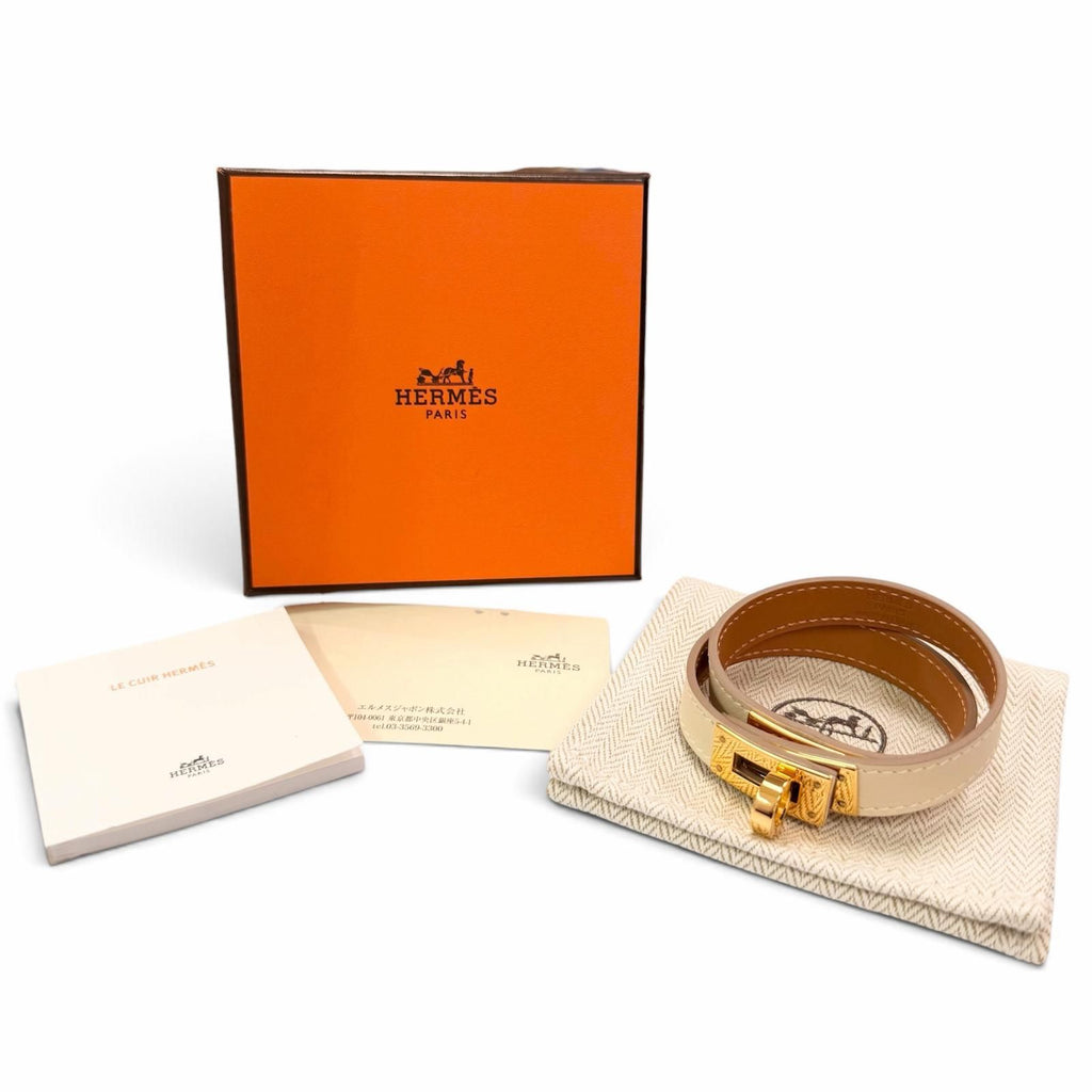Hermes Kelly Double Tour Veau Swift Craie Gold Bracelet T3 — view 2