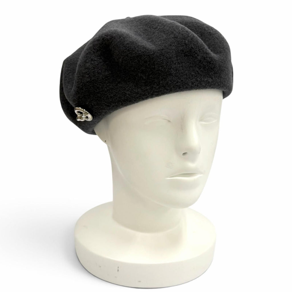 Hermes Wool 100% Grenan Inner Leather Trim Beret Gray FR 56 Hat
