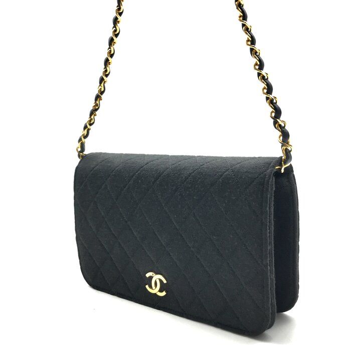 Chanel CC Logo Quilted Cotton Push Lock Chain Shoulder Bag Black — view 2