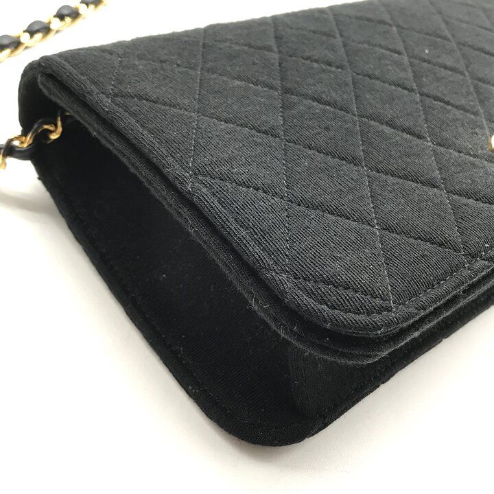 Chanel CC Logo Quilted Cotton Push Lock Chain Shoulder Bag Black — view 6
