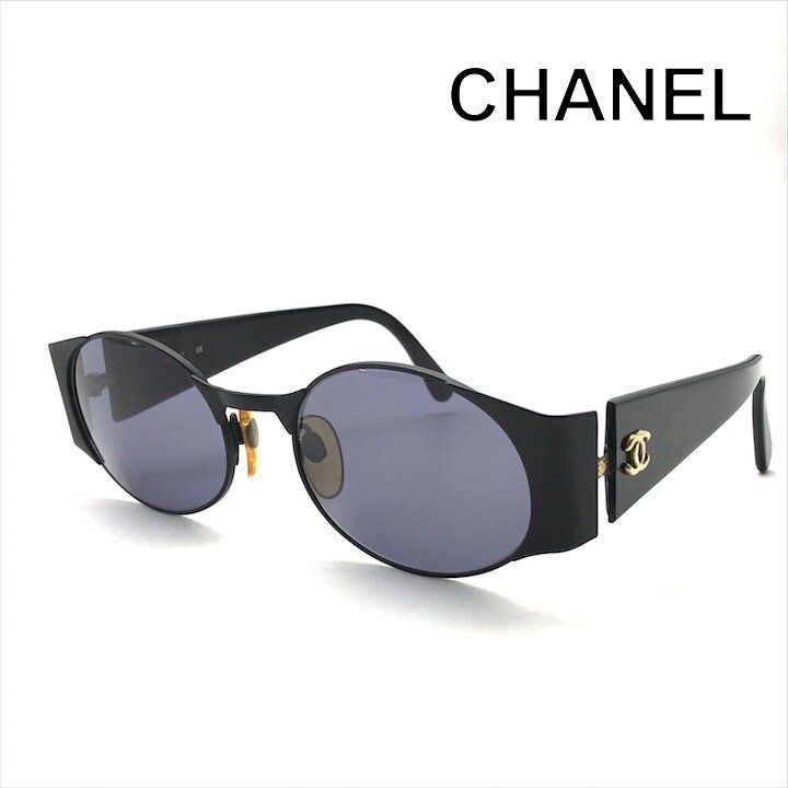 Chanel CC Logo Sunglasses Eyewear Round Black Metal