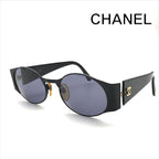 Chanel CC Logo Sunglasses Eyewear Round Black Metal