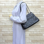 Chanel CC Logo Quilted Tote Bag Caviar Leather Black — view 2