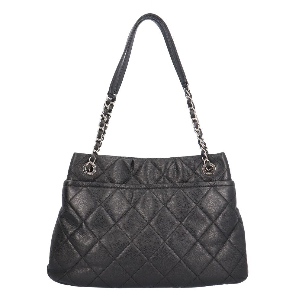 Chanel CC Logo Quilted Tote Bag Caviar Leather Black — view 3