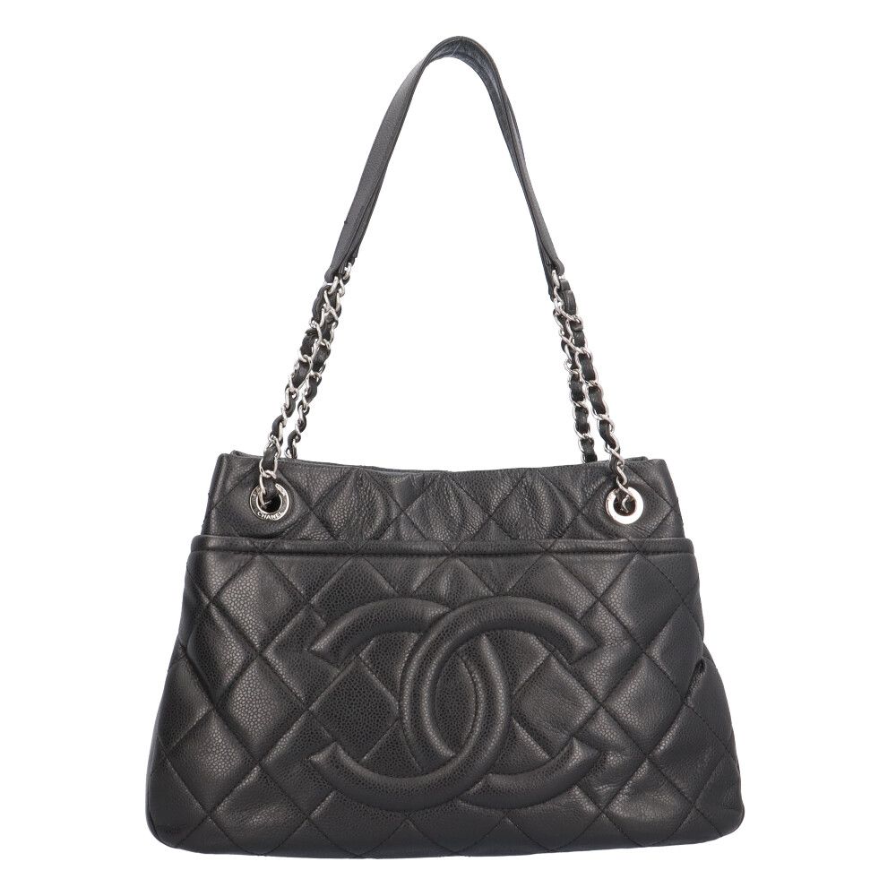 Chanel CC Logo Quilted Tote Bag Caviar Leather Black