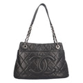 Chanel CC Logo Quilted Tote Bag Caviar Leather Black