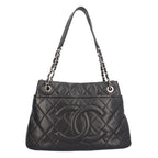 Chanel CC Logo Quilted Tote Bag Caviar Leather Black