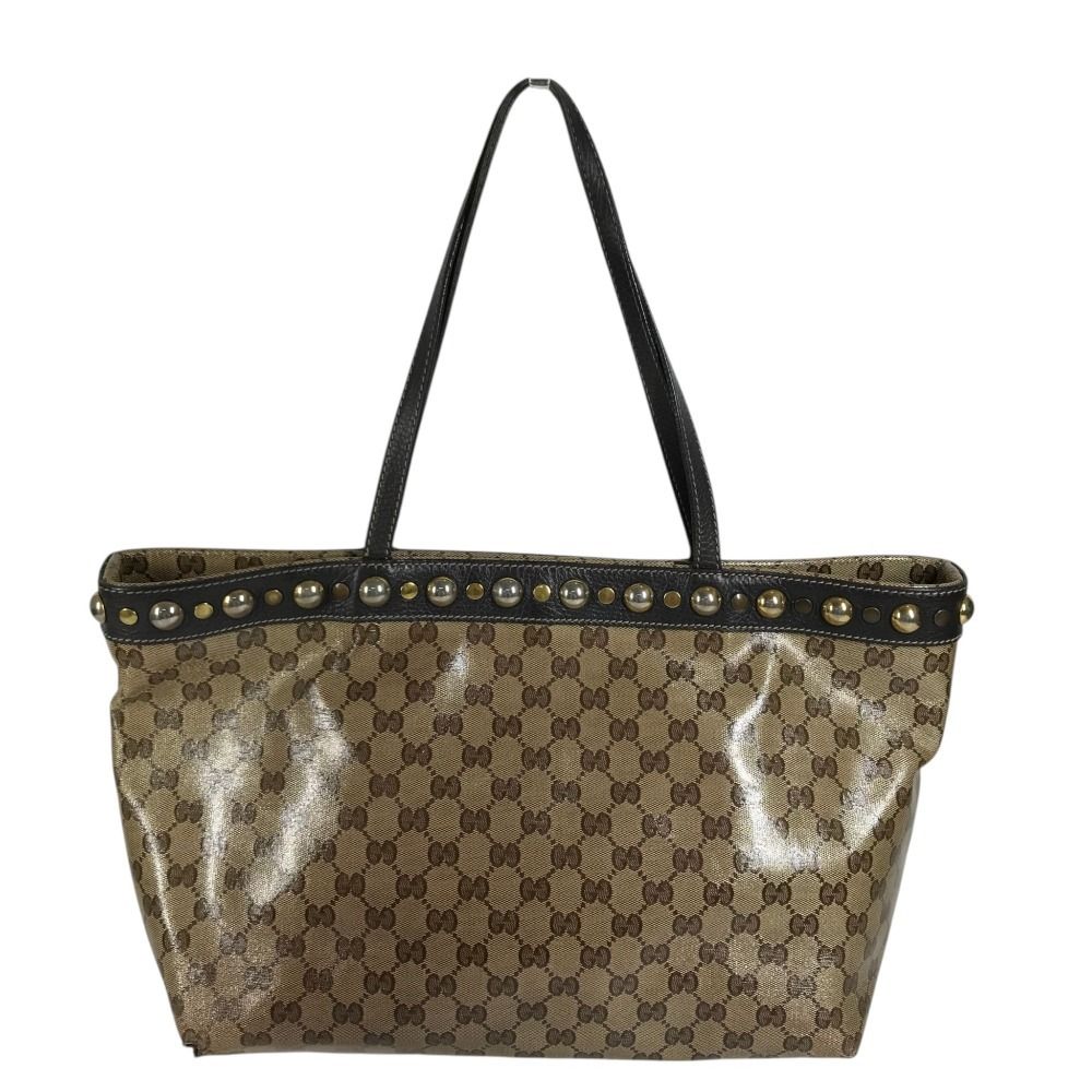Gucci Shoulder Bag Logo Studs GG Crystal Leather Beige — view 3
