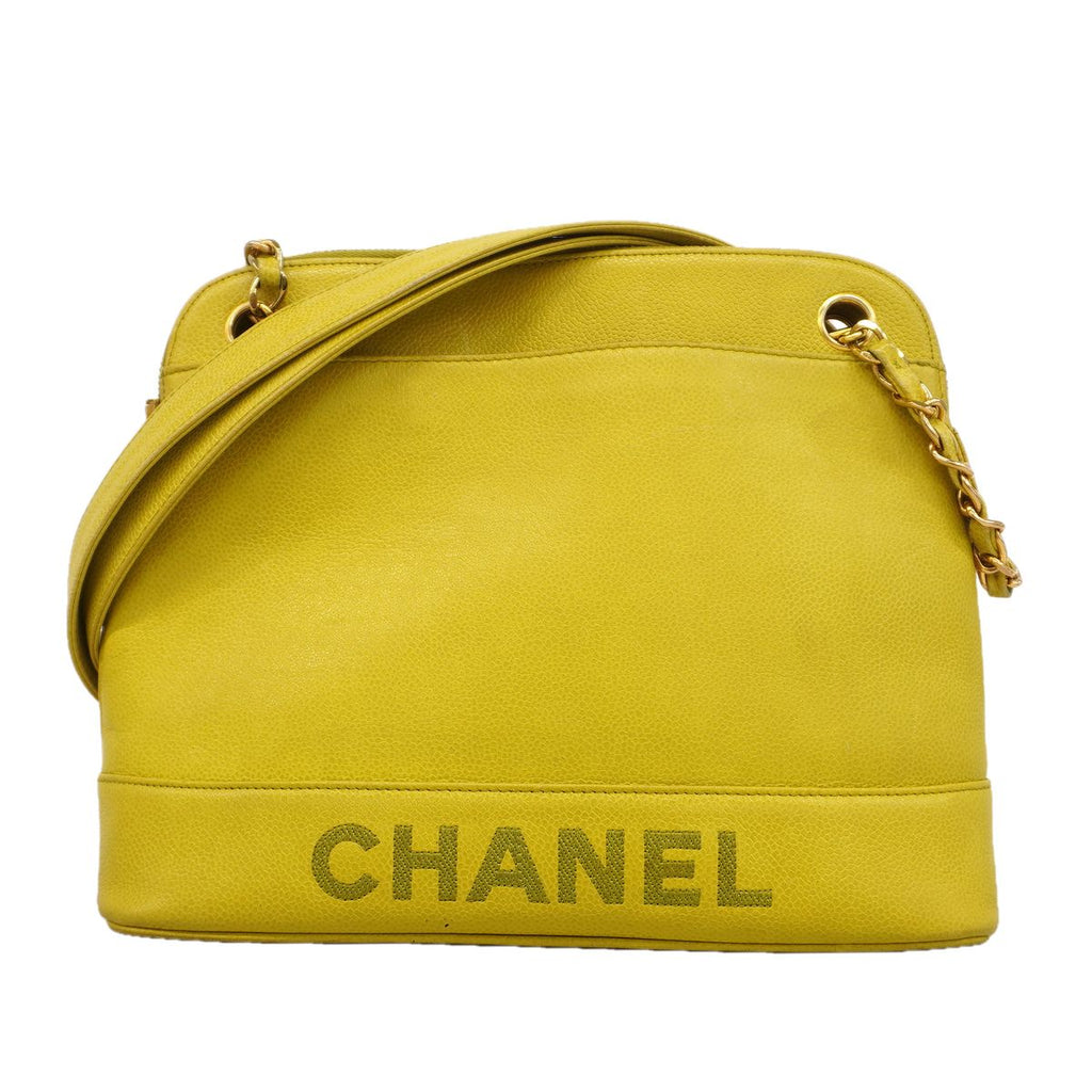 Chanel Shoulder Bag Caviar Leather Lime Yellow Gold