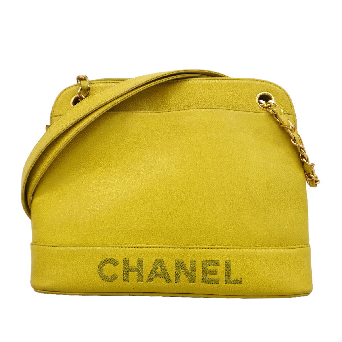 Chanel Shoulder Bag Caviar Leather Lime Yellow Gold