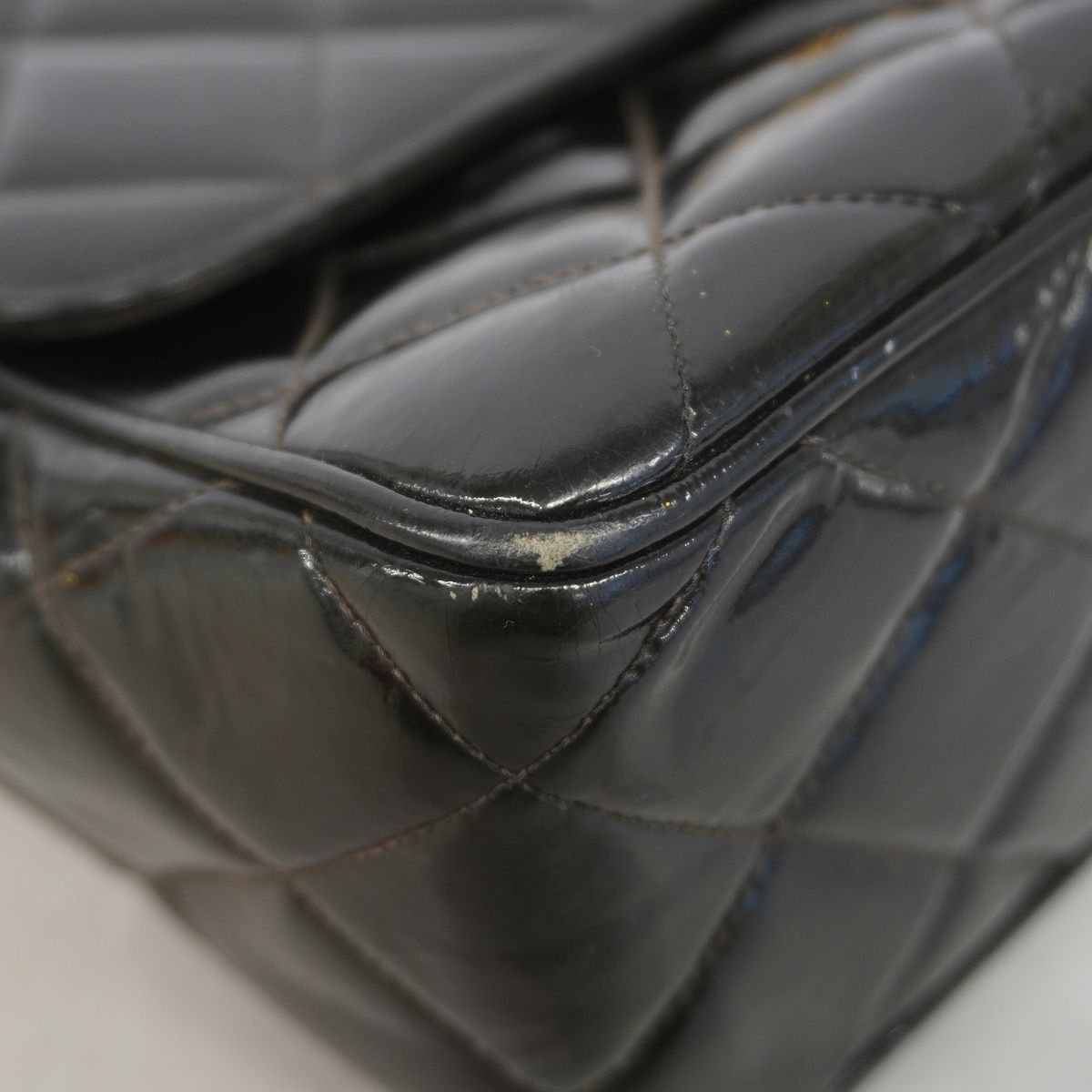 Chanel Shoulder Bag Quilted Jumbo CC Logo Patent Leather Black Gold — view 7
