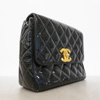 Chanel Shoulder Bag Quilted Jumbo CC Logo Patent Leather Black Gold — view 2