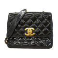 Chanel Shoulder Bag Quilted Jumbo CC Logo Patent Leather Black Gold