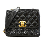 Chanel Shoulder Bag Quilted Jumbo CC Logo Patent Leather Black Gold