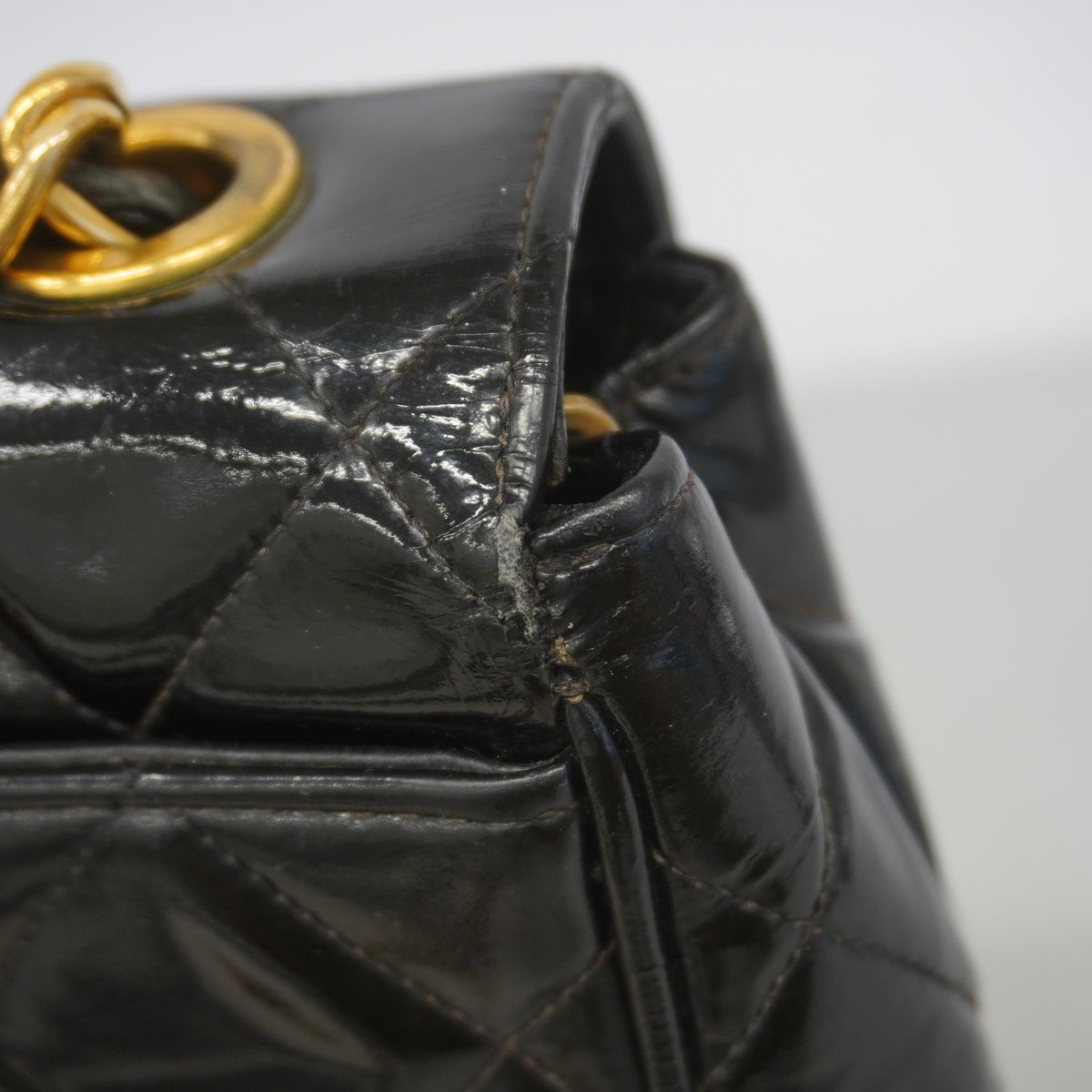 Chanel Shoulder Bag Quilted Jumbo CC Logo Patent Leather Black Gold — view 6