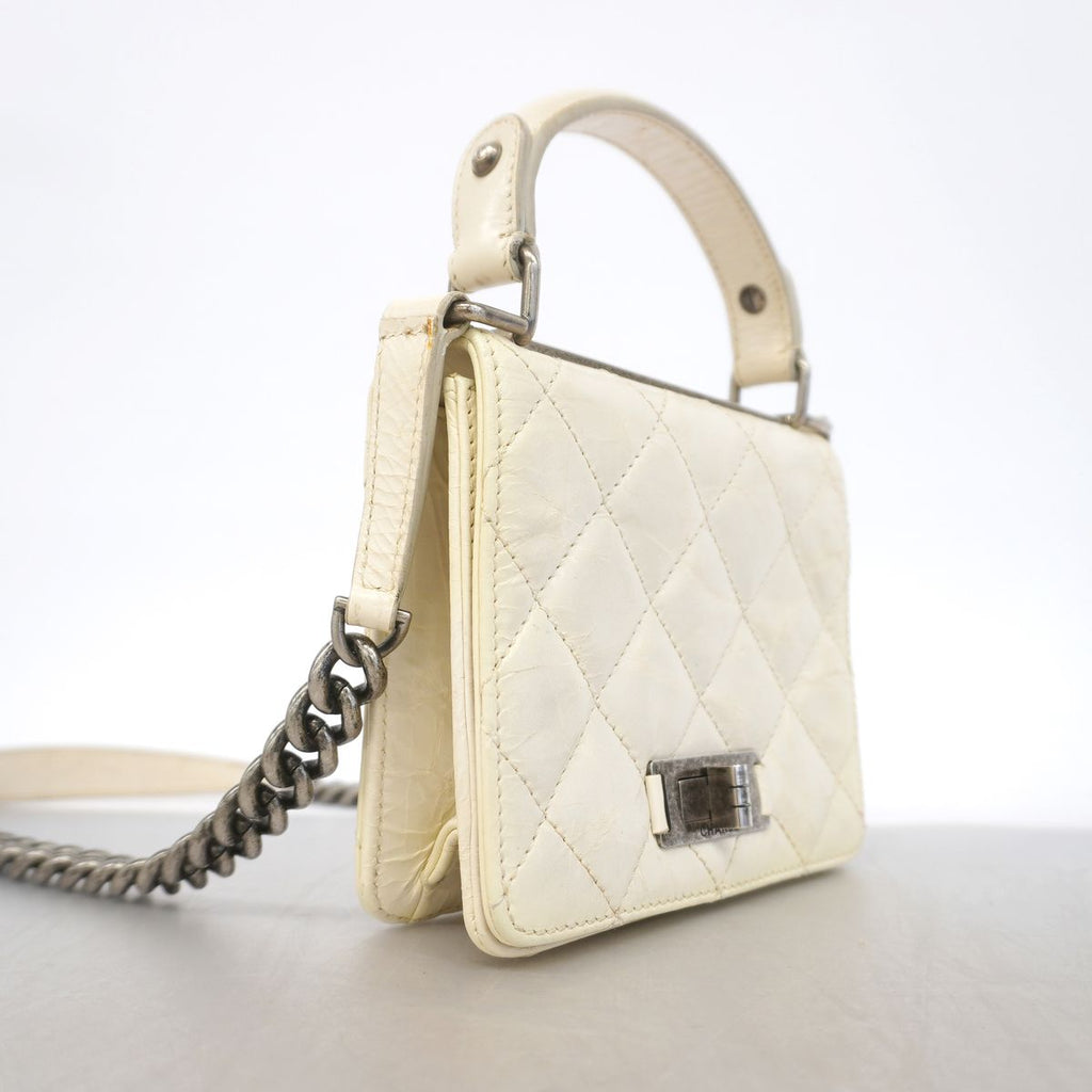Chanel Handbag 2.55 Quilted Leather White Silver 2-Way Bag — view 2
