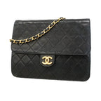 Chanel Shoulder Bag Quilted Lambskin Black Gold