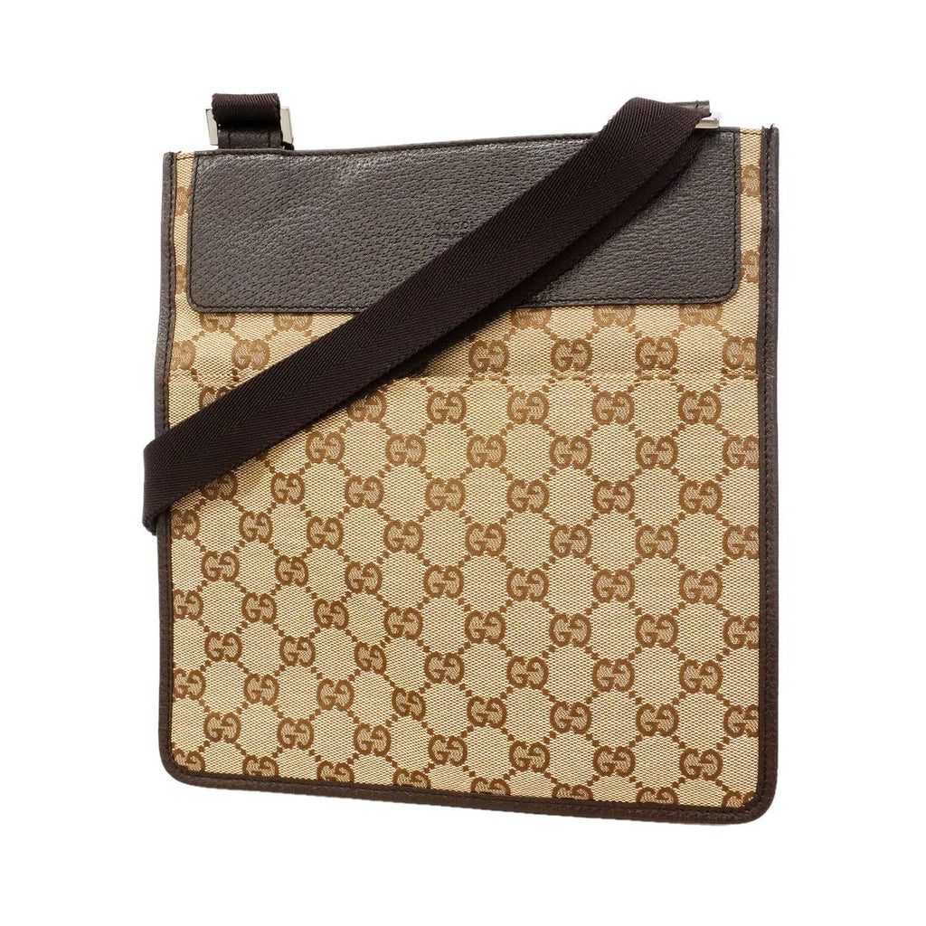 Gucci Shoulder Bag GG Canvas Beige Brown Silver
