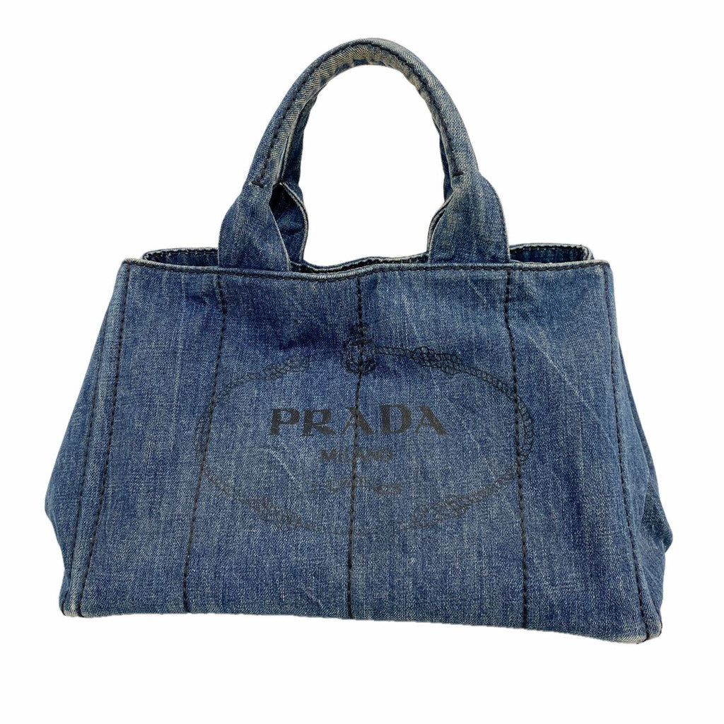 Prada Tote Bag Canapa Denim Blue Gold