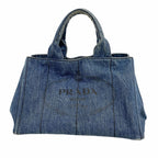 Prada Tote Bag Canapa Denim Blue Gold