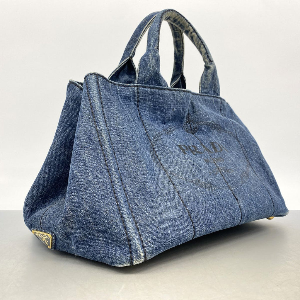 Prada Tote Bag Canapa Denim Blue Gold — view 2