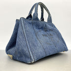 Prada Tote Bag Canapa Denim Blue Gold — view 2