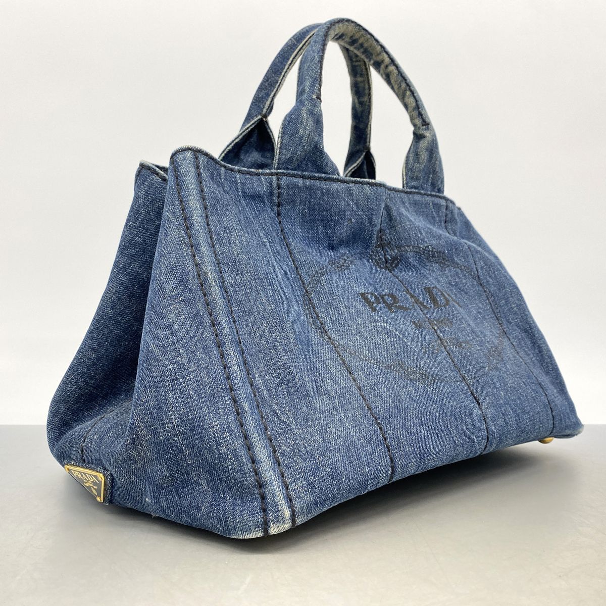 Prada Tote Bag Canapa Denim Blue Gold — view 2