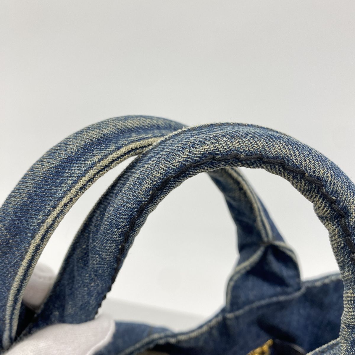 Prada Tote Bag Canapa Denim Blue Gold — view 7
