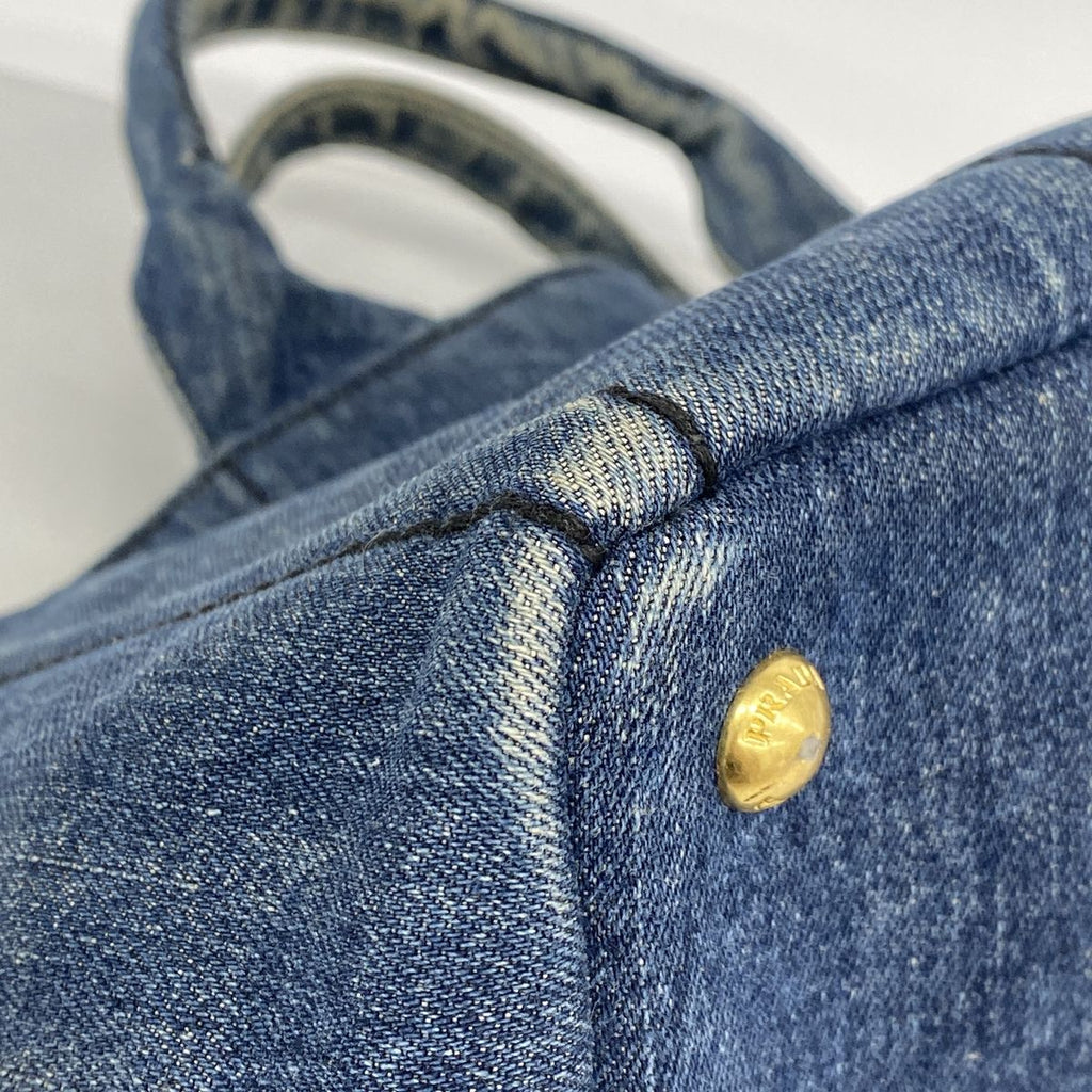 Prada Tote Bag Canapa Denim Blue Gold — view 6