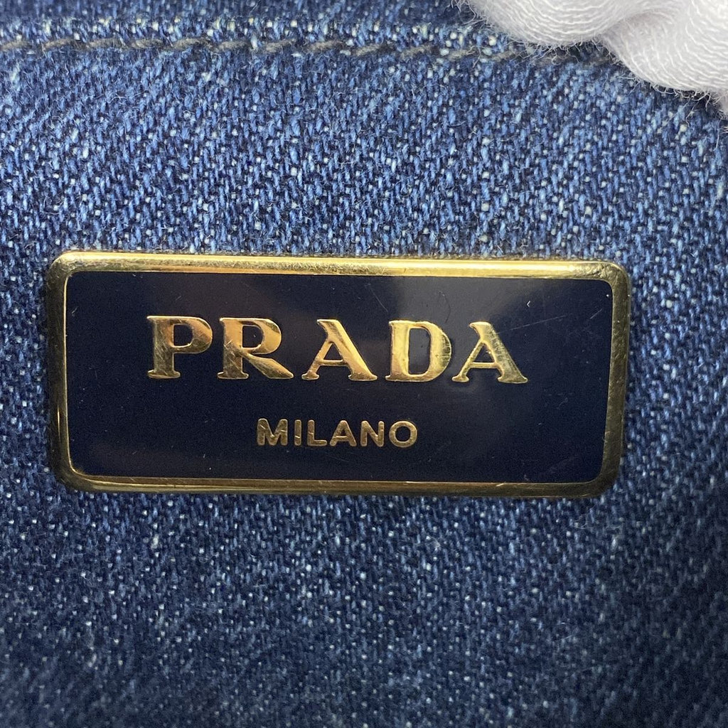 Prada Tote Bag Canapa Denim Blue Gold — view 5