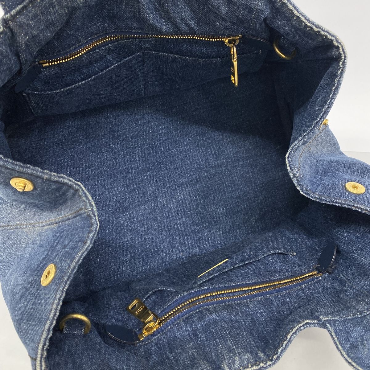 Prada Tote Bag Canapa Denim Blue Gold — view 4