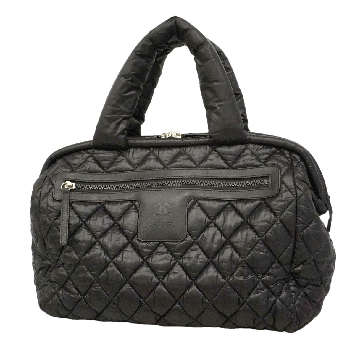 Chanel Tote Bag Coco Cocoon Nylon Black Silver