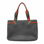 Gucci Tote Bag Sherry Line Leather Black Silver