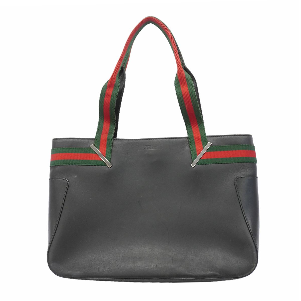 Gucci Tote Bag Sherry Line Leather Black Silver