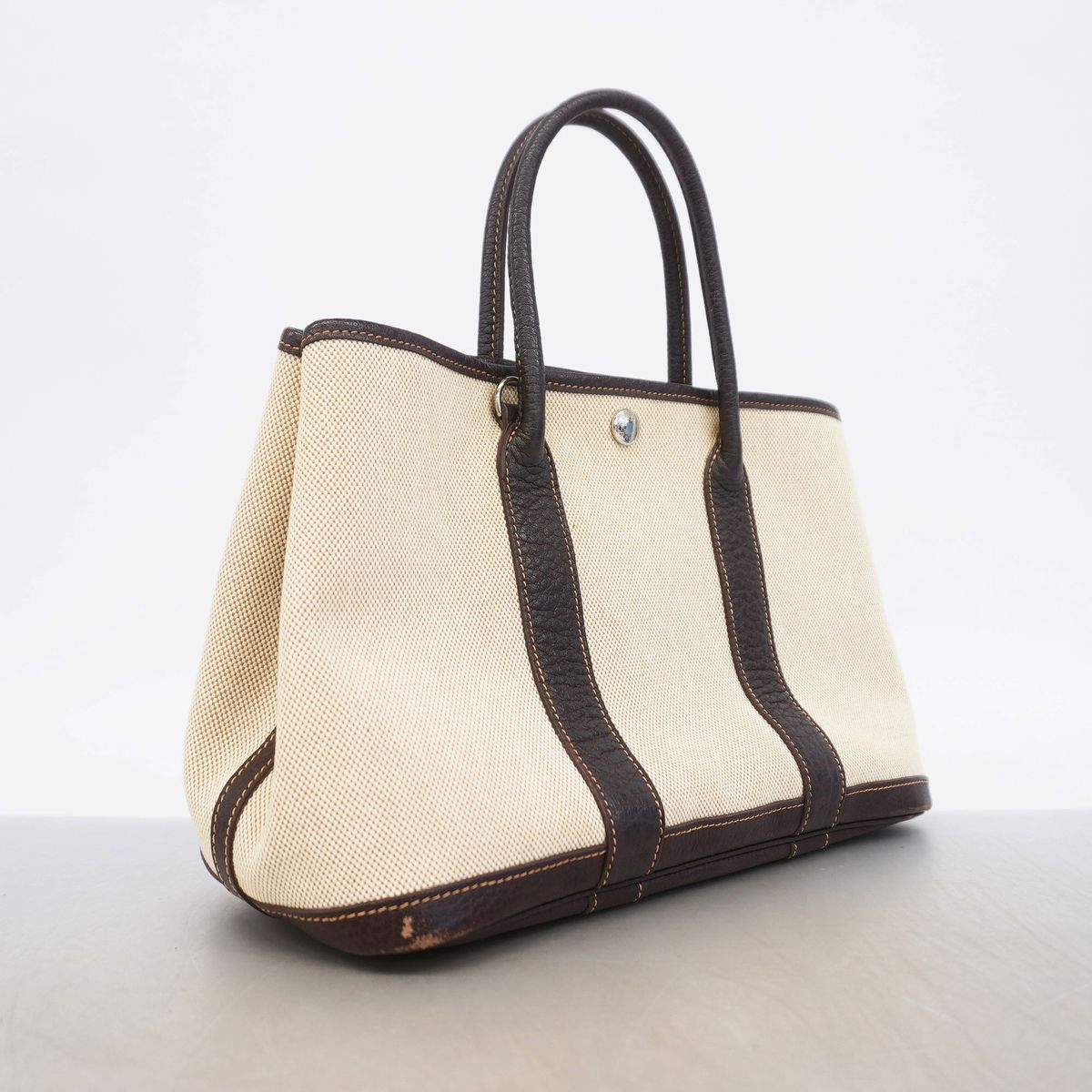 Hermes Tote Bag Garden Party TPM Toile H Brown Silver 2-Way — view 2