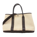 Hermes Tote Bag Garden Party TPM Toile H Brown Silver 2-Way