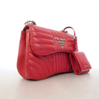 Prada Shoulder Bag Time Lag Leather Red Silver — view 2