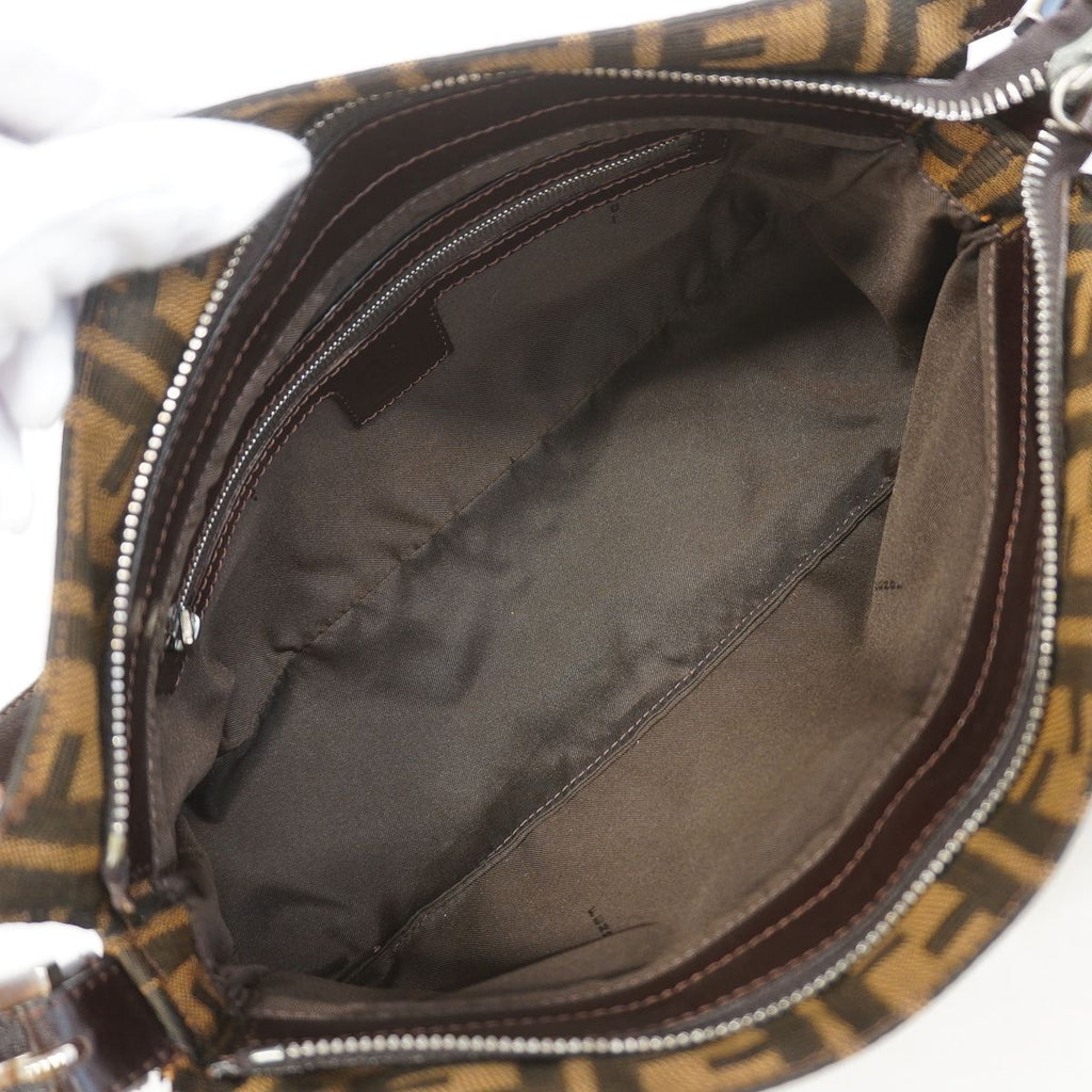 Fendi Shoulder Bag Zucca Nylon Canvas Brown Silver — view 4