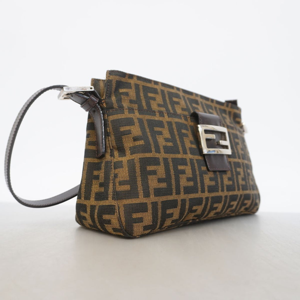 Fendi Shoulder Bag Zucca Nylon Canvas Brown Silver — view 2