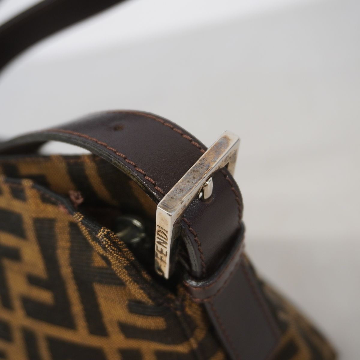 Fendi Shoulder Bag Zucca Nylon Canvas Brown Silver — view 7