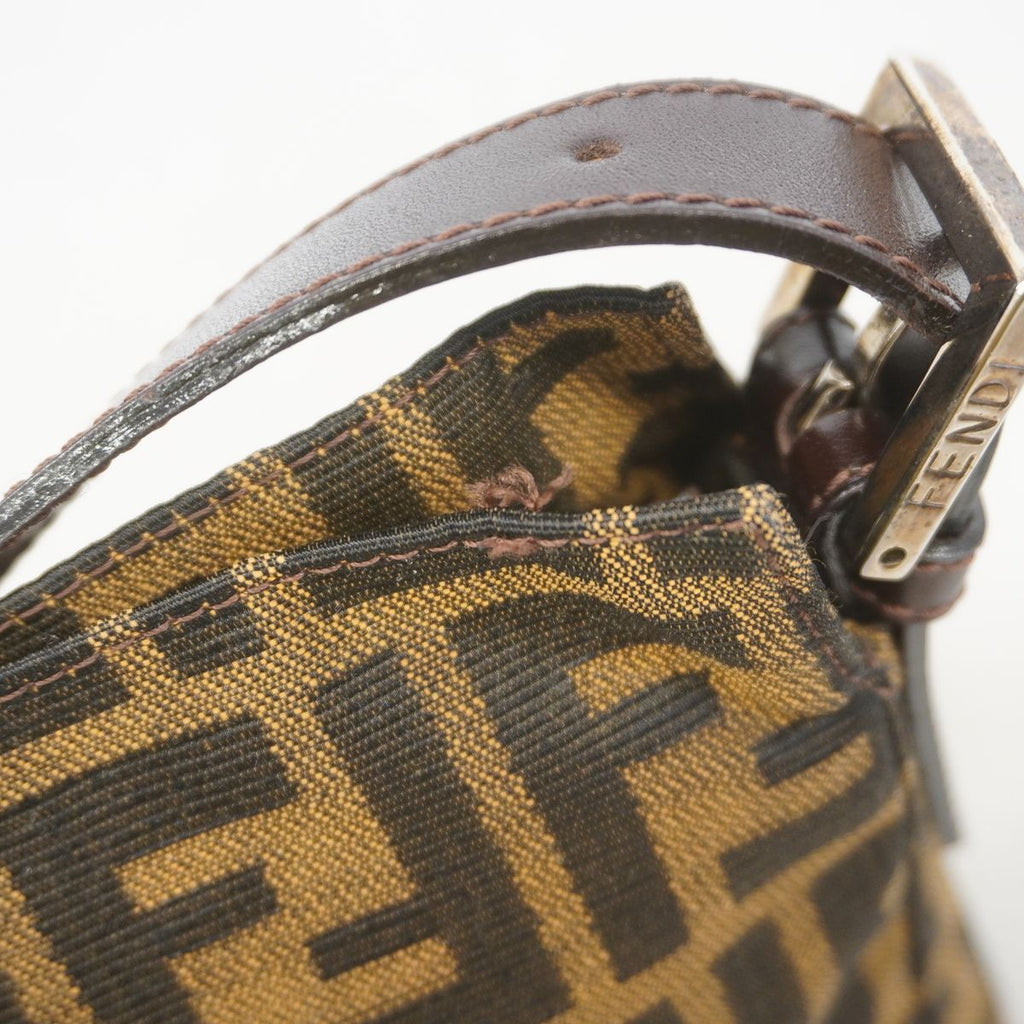 Fendi Shoulder Bag Zucca Nylon Canvas Brown Silver — view 6