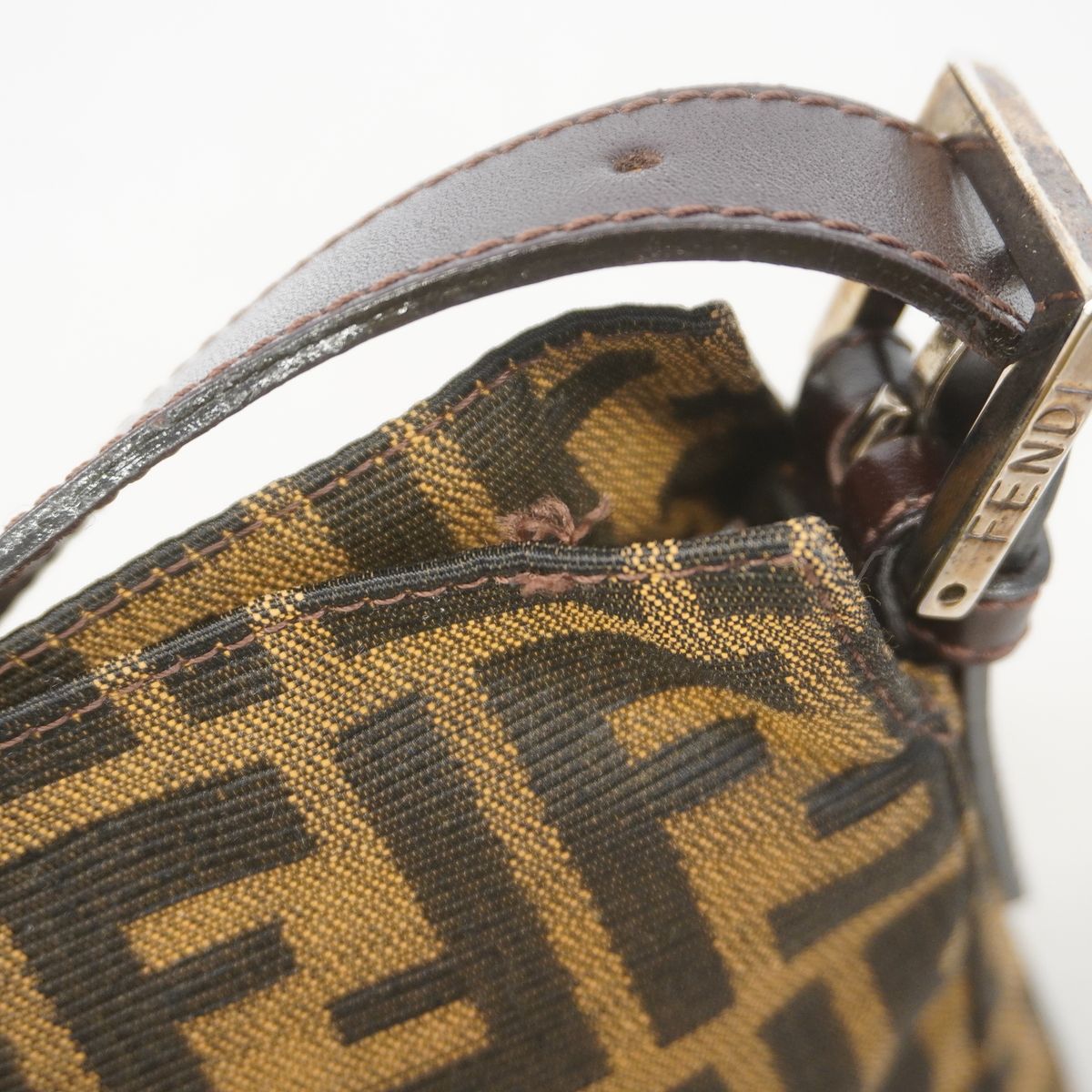 Fendi Shoulder Bag Zucca Nylon Canvas Brown Silver — view 6