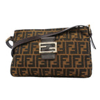 Fendi Shoulder Bag Zucca Nylon Canvas Brown Silver